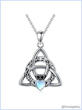 Sterling Silver Celtic Claddagh Heart Moonstone Pendant Necklace Jewelry Gift
